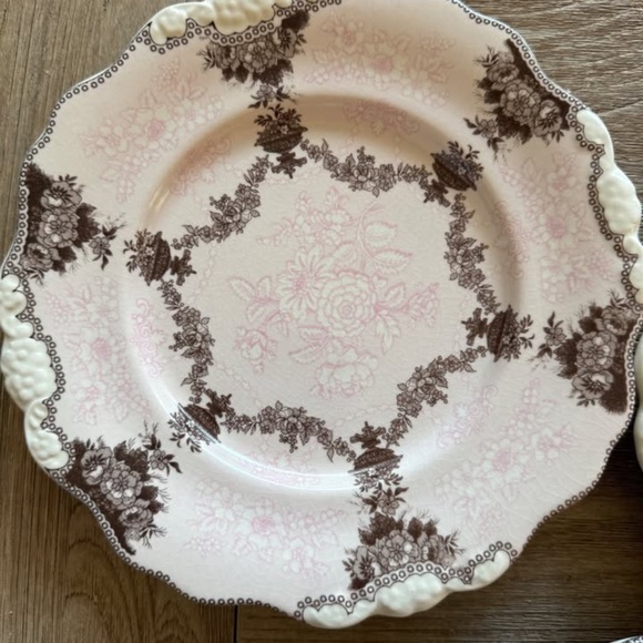Anthropologie Brown and Pink Transferware Plates - Picture 1 of 4